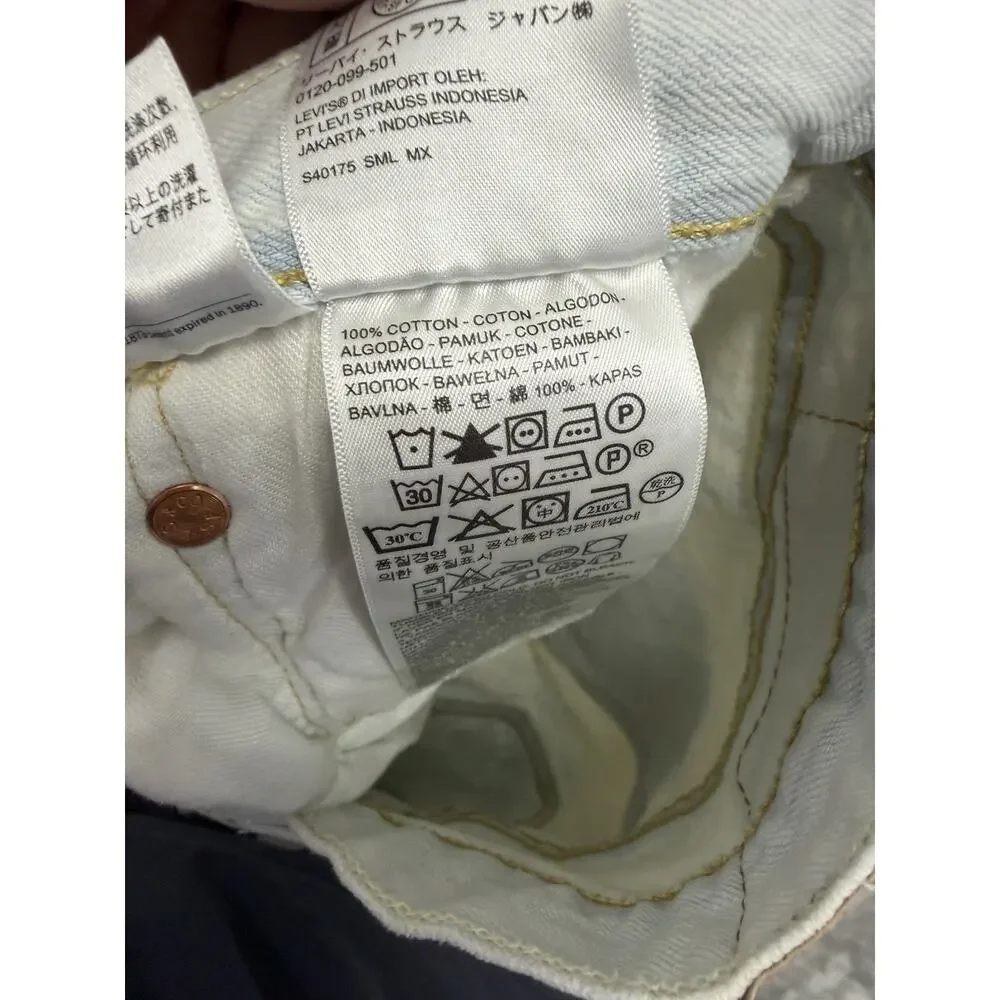 Levis 501 Jeans Mens 36X32* Fits 36X30 Distressed White Button Fly Bleached Wash